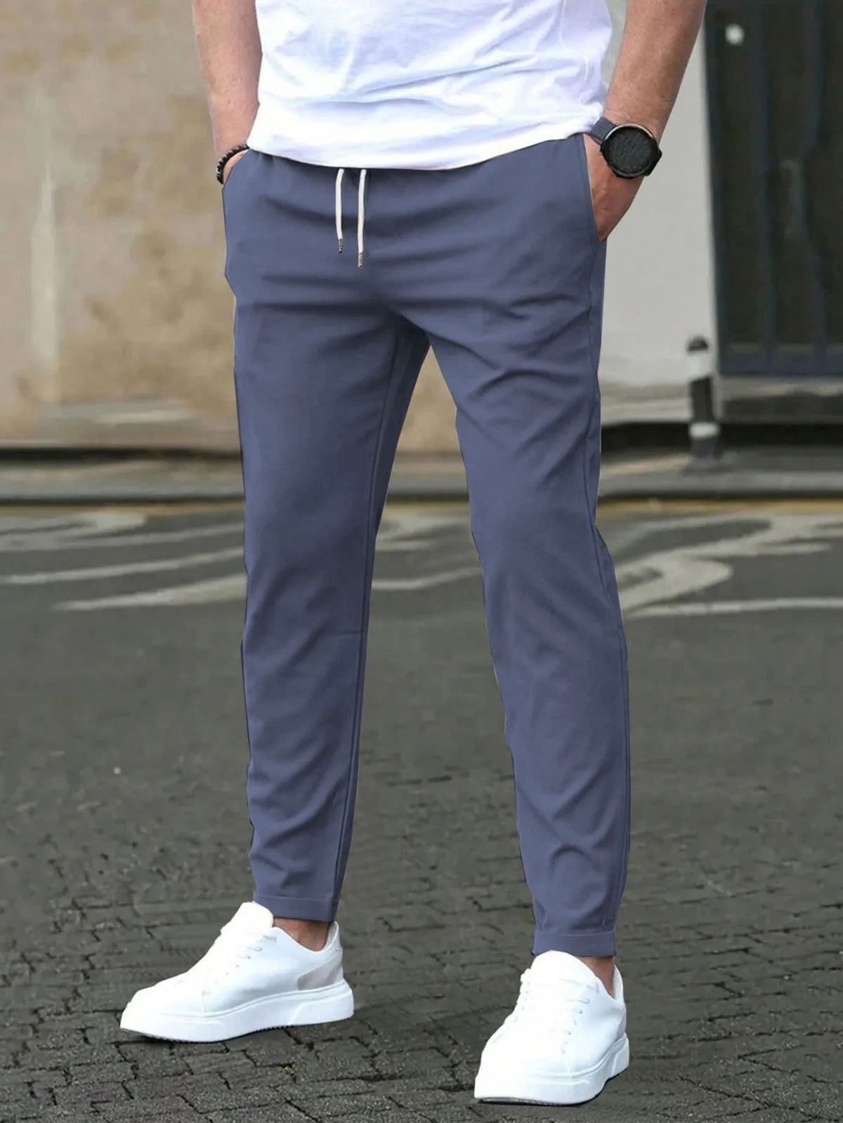 Men's Tapered Drawstring Pants – Ankle-Length Slim Fit