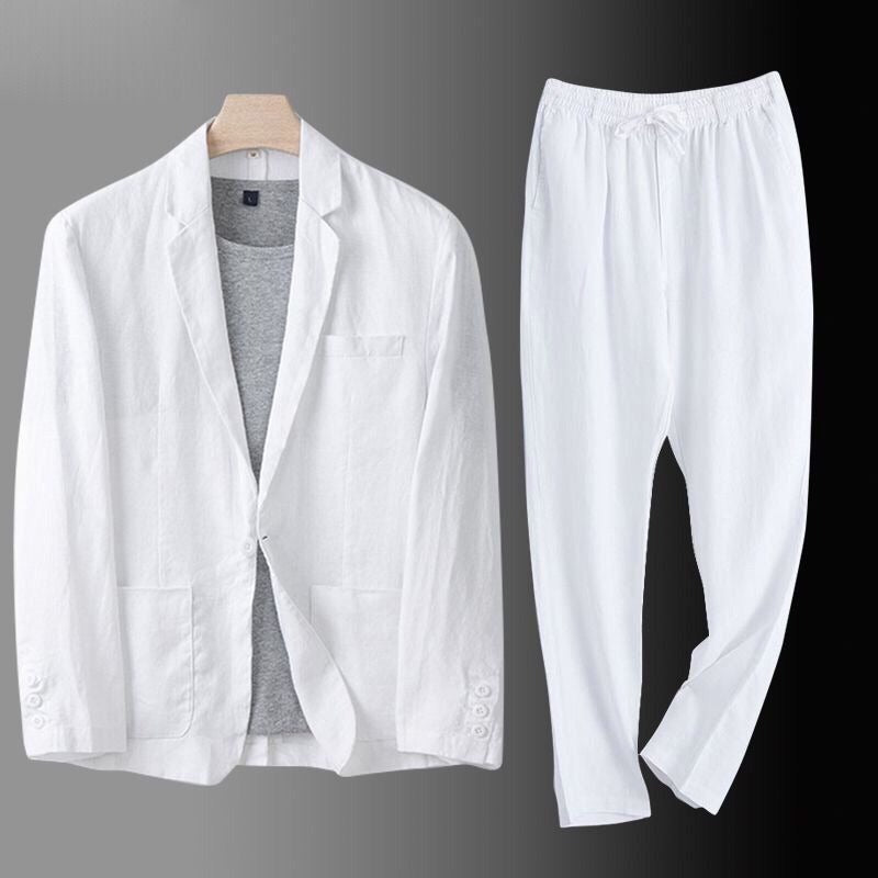 Men's Linen Suit Set – Single-Button Blazer and Pants