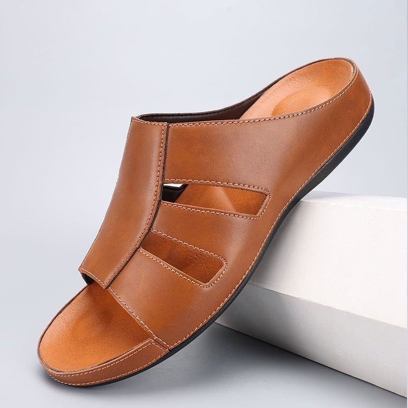 Men's Padded Slide Sandal – Smooth Leather-Look Upper