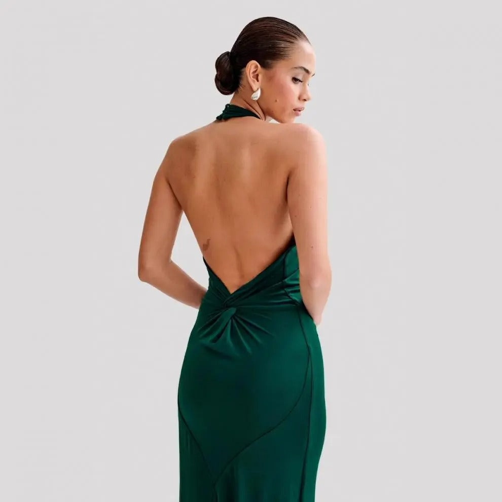 Women's Halter Maxi Dress – Open Back Bodycon Fit