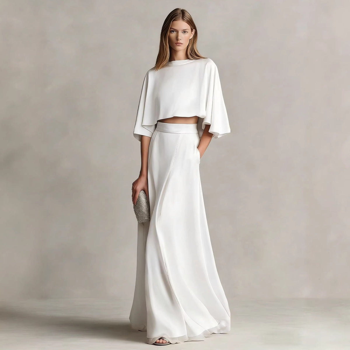 Women's Satin Two-Piece Set – Top and Maxi Skirt
