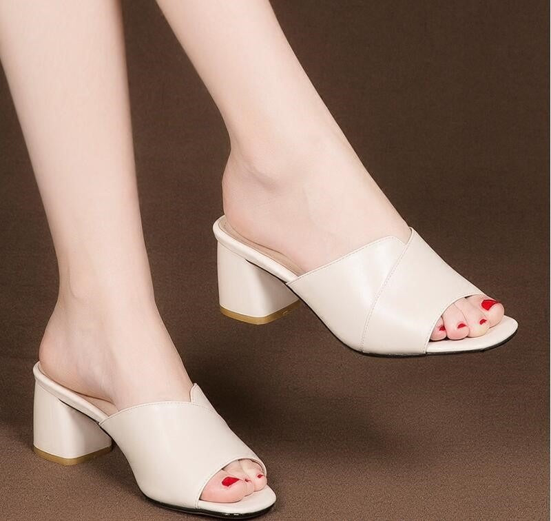 Women's Block Heel Mule Sandals – Open Toe Slip-On