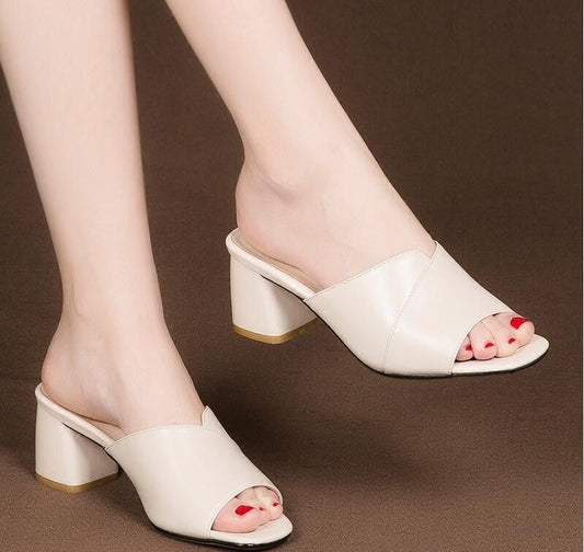 Women's Block Heel Mule Sandals – Open Toe Slip-On