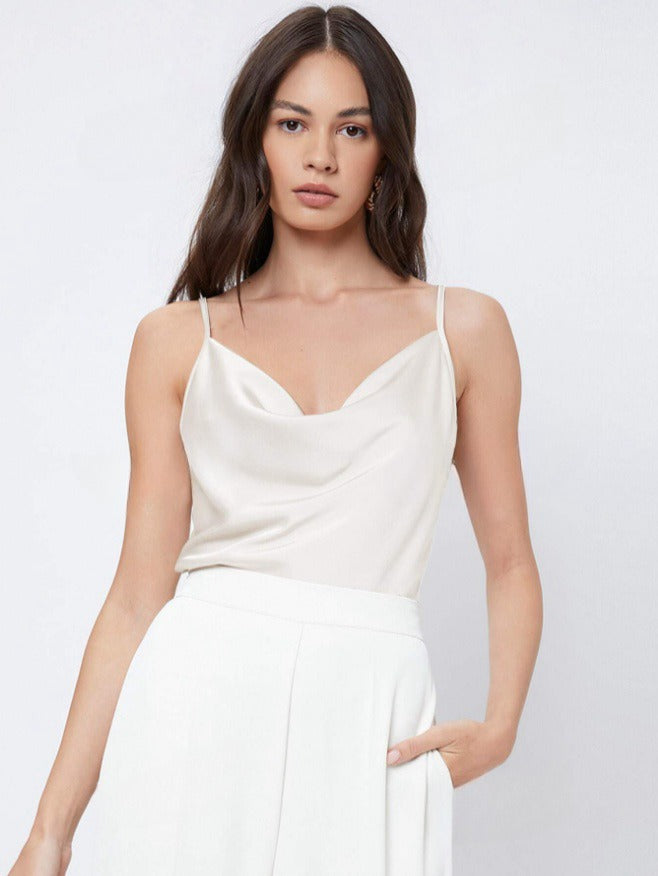 Women's Satin Cowl Neck Cami – Relaxed Draped Fit