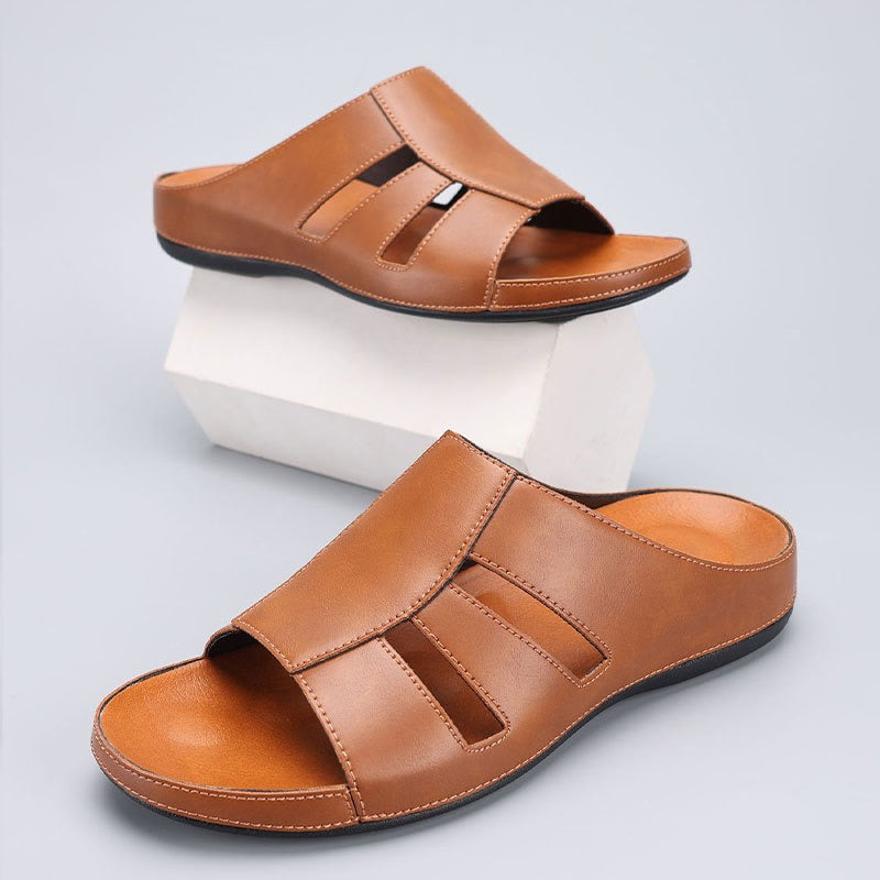 Men's Padded Slide Sandal – Smooth Leather-Look Upper