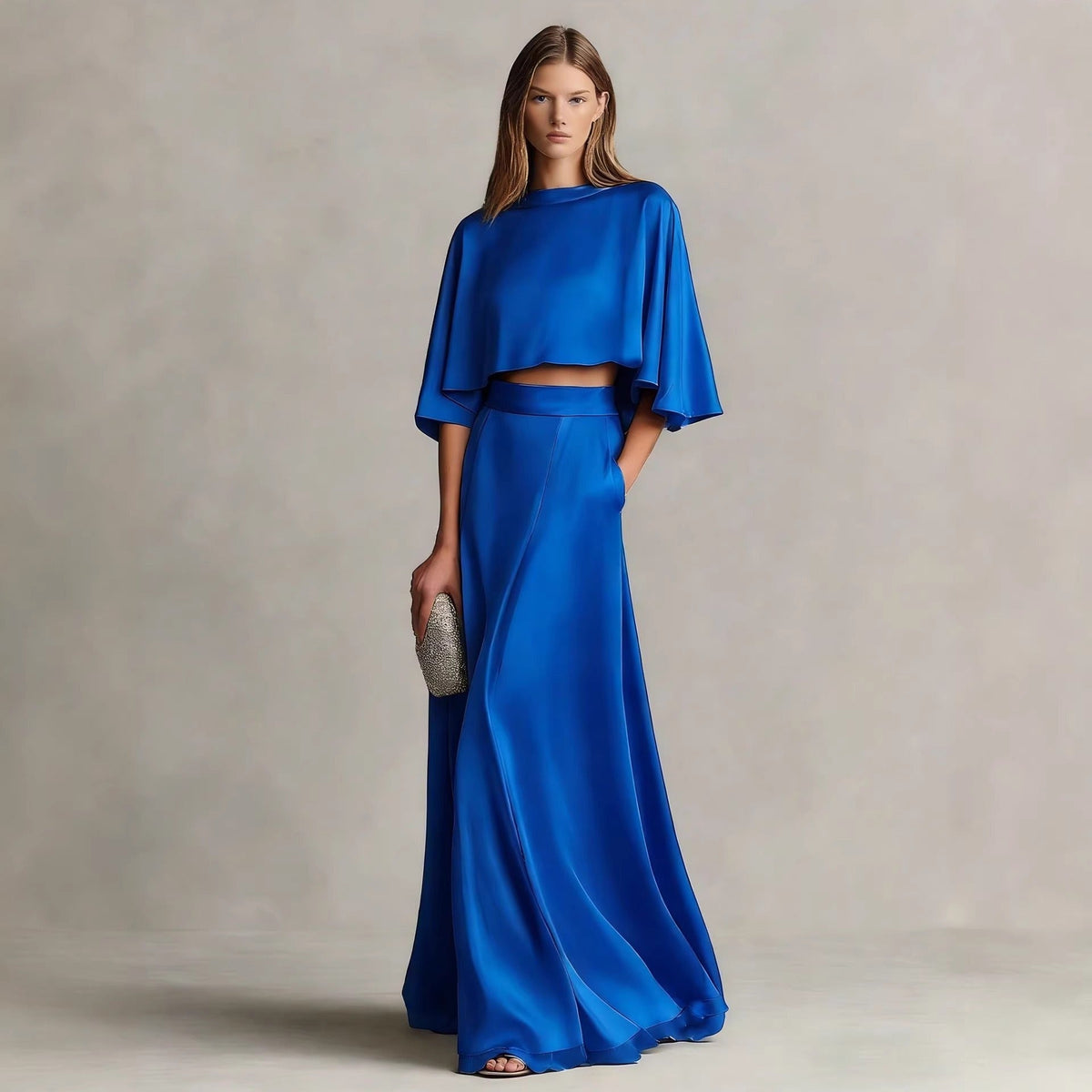 Women's Satin Two-Piece Set – Top and Maxi Skirt