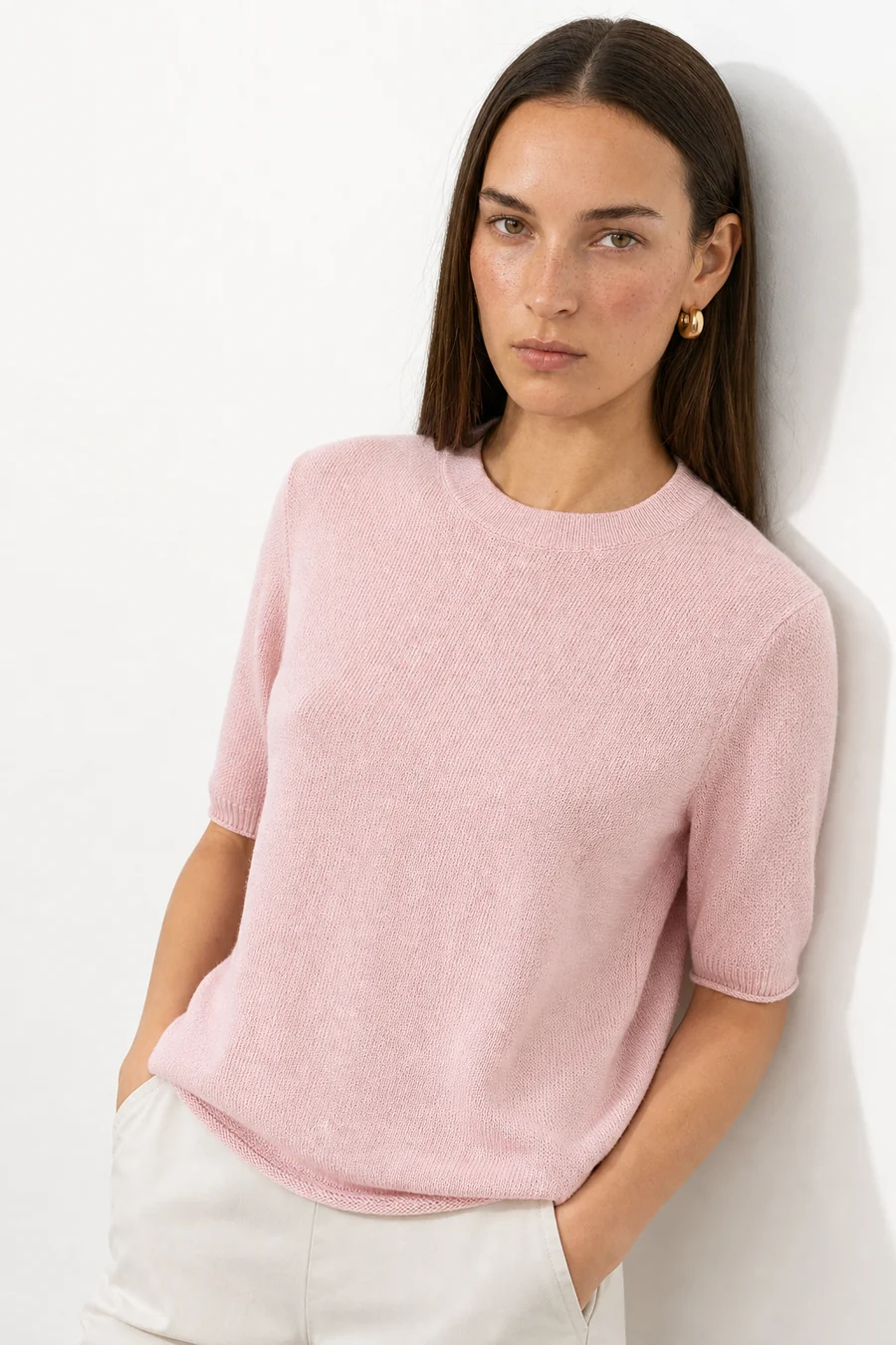 Women's Short-Sleeve Knit Sweater – Fine Crew Neck