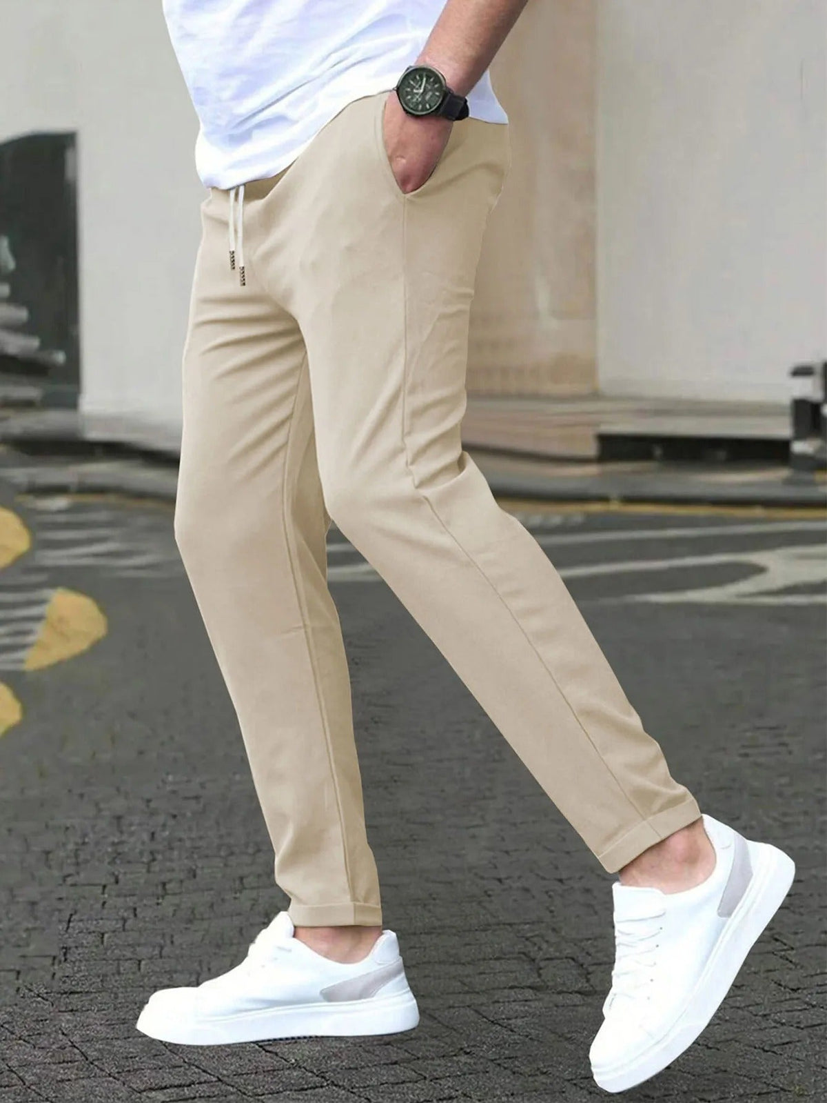 Men's Tapered Drawstring Pants – Ankle-Length Slim Fit