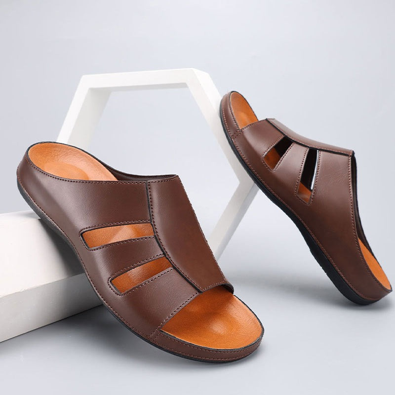 Men's Padded Slide Sandal – Smooth Leather-Look Upper