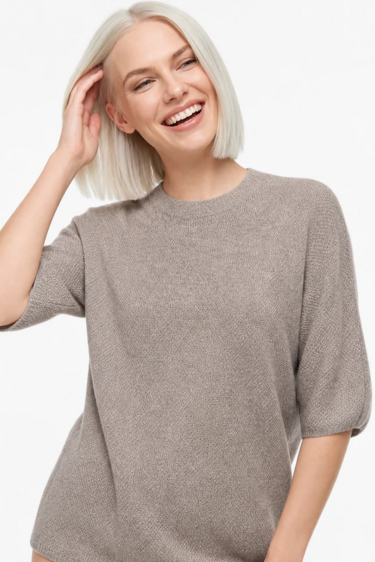 Women's Short-Sleeve Knit Sweater – Fine Crew Neck