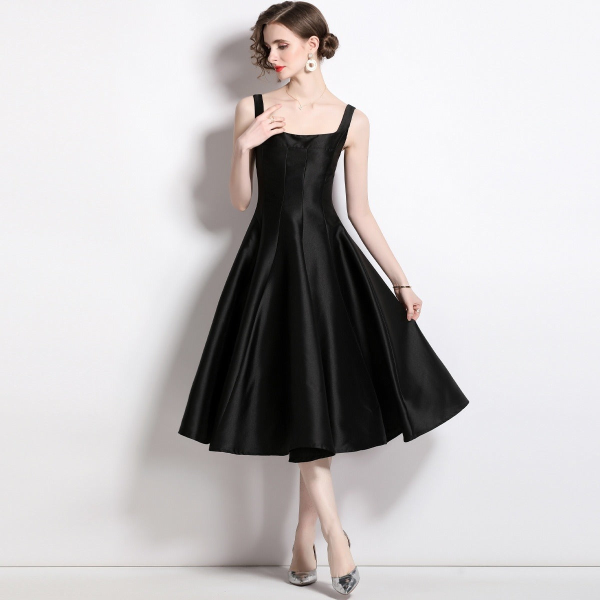 Women's Strappy Midi Dress – Vintage Fitted Silhouette