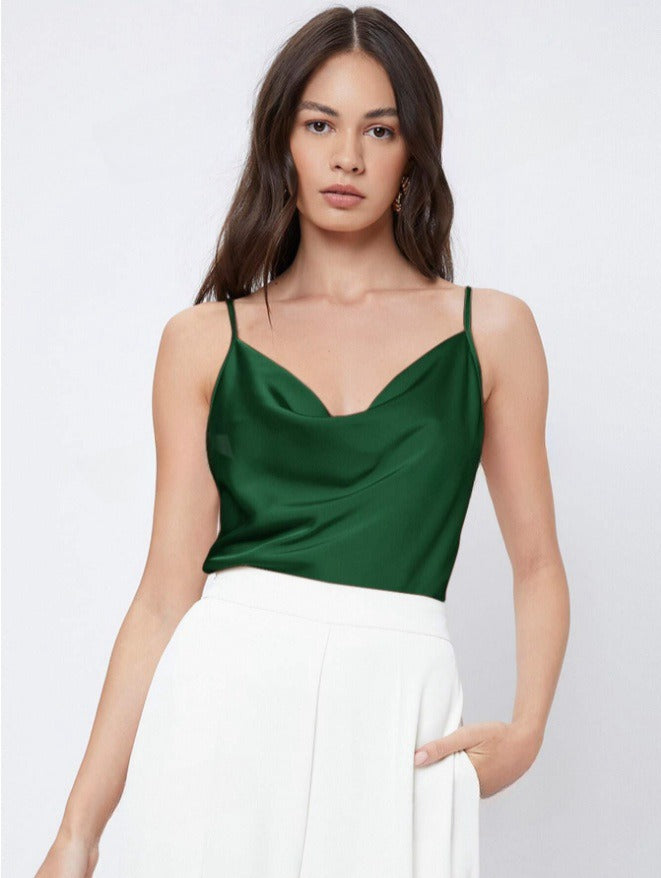 Women's Satin Cowl Neck Cami – Relaxed Draped Fit