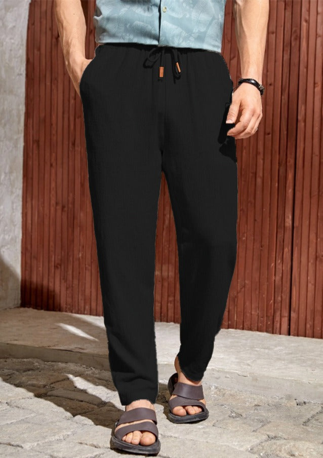 Men's Cotton-Linen Pants – Relaxed Tapered Drawstring