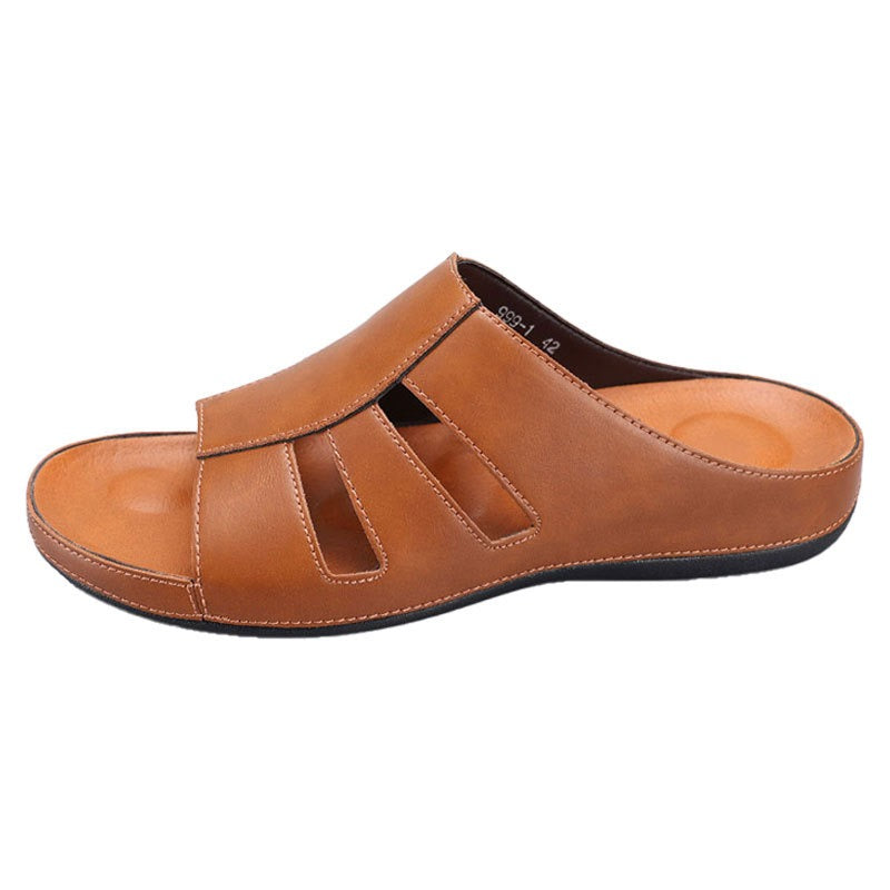 Men's Padded Slide Sandal – Smooth Leather-Look Upper