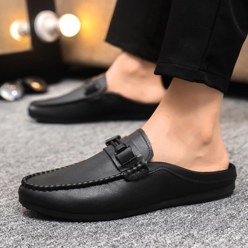 Men's Leather Loafer Mules – Open-Back Moc-Toe