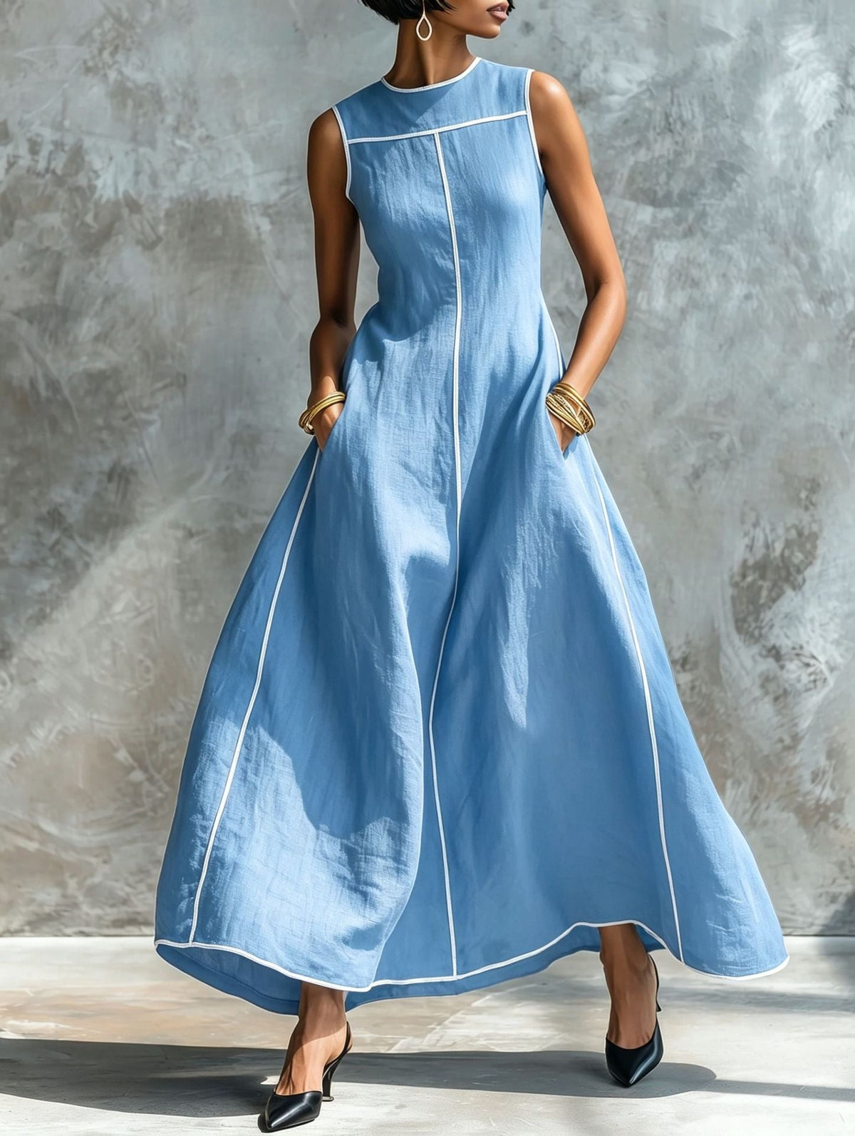 Women's Sleeveless Maxi Dress – Slim A-Line Fit
