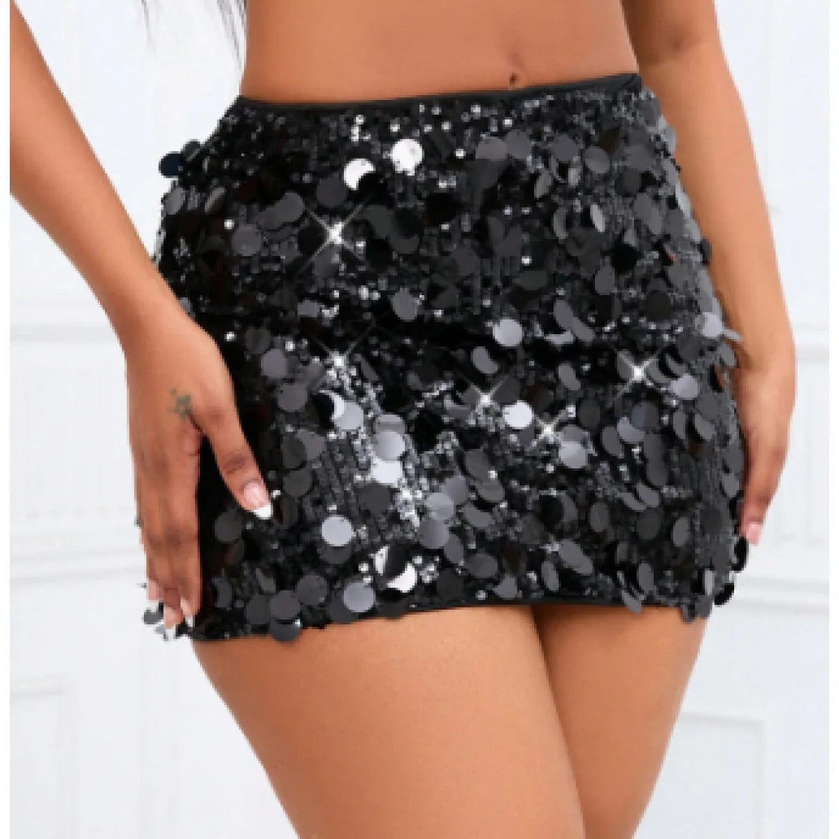 Women's Embellished Mini Skirt – Layered Disc Surface