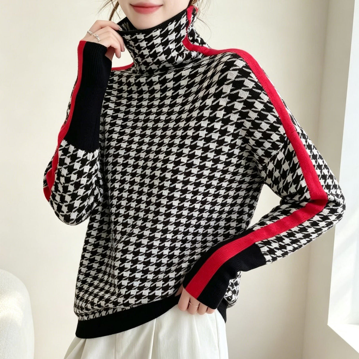 Women's Turtleneck Sweater – Relaxed Three-Quarter Sleeve