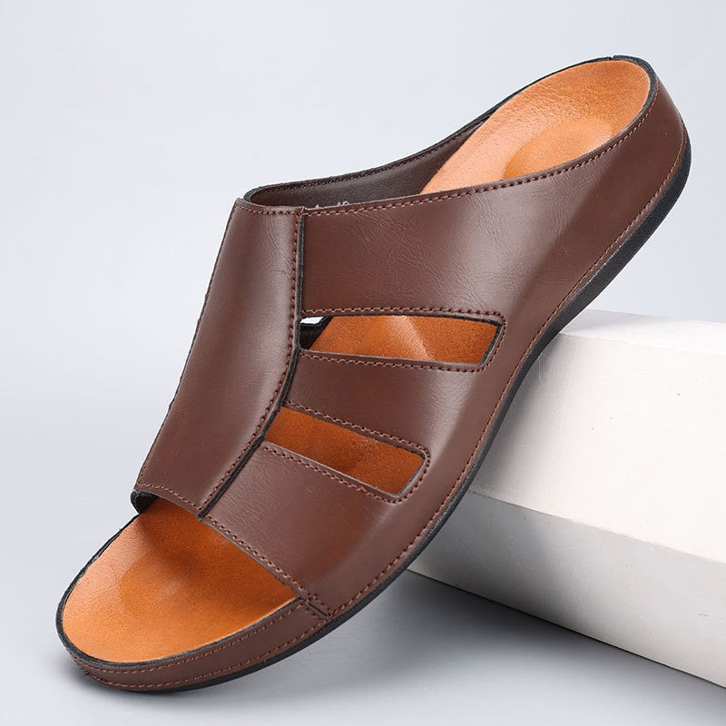 Men's Padded Slide Sandal – Smooth Leather-Look Upper