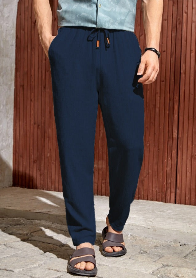 Men's Cotton-Linen Pants – Relaxed Tapered Drawstring