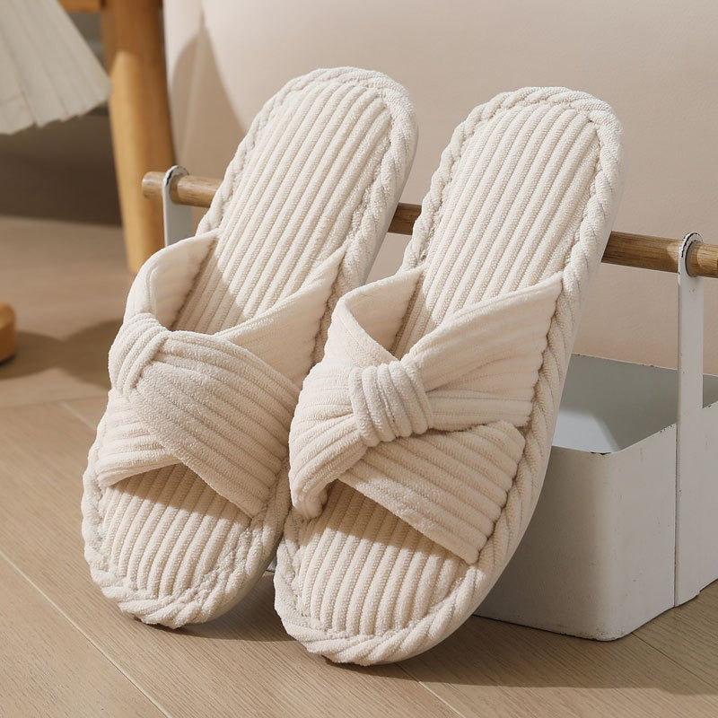 Unisex Plush Slippers – Crossover Strap Design