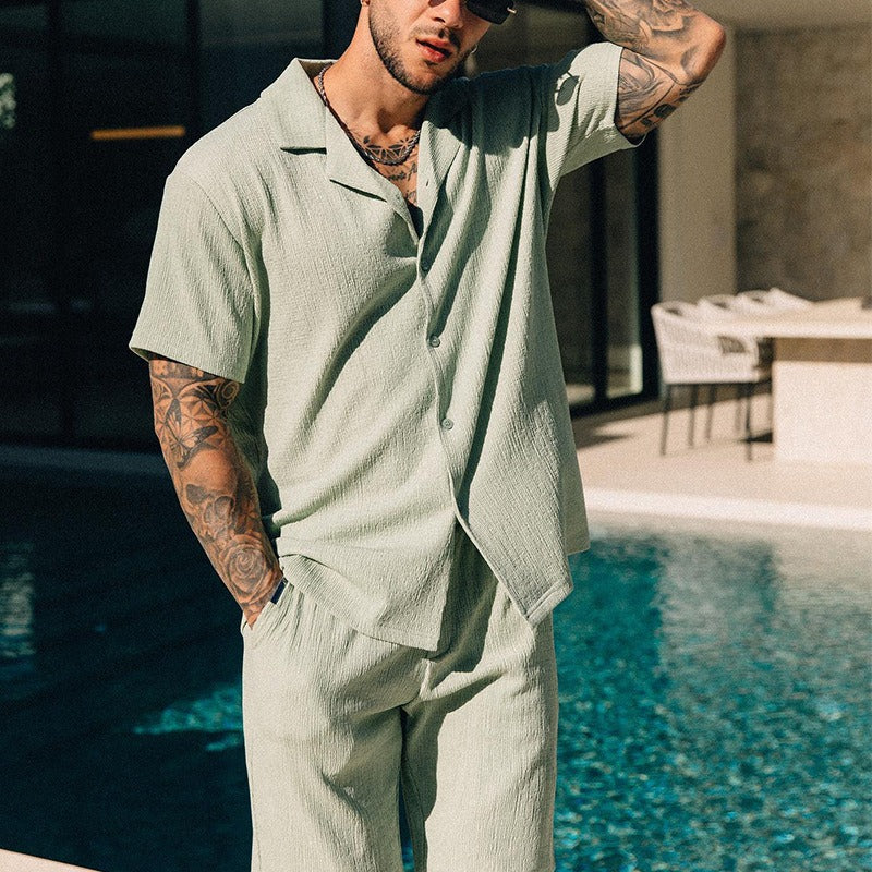 Men's Textured Co-ord Set – Short Sleeve Shirt and Shorts