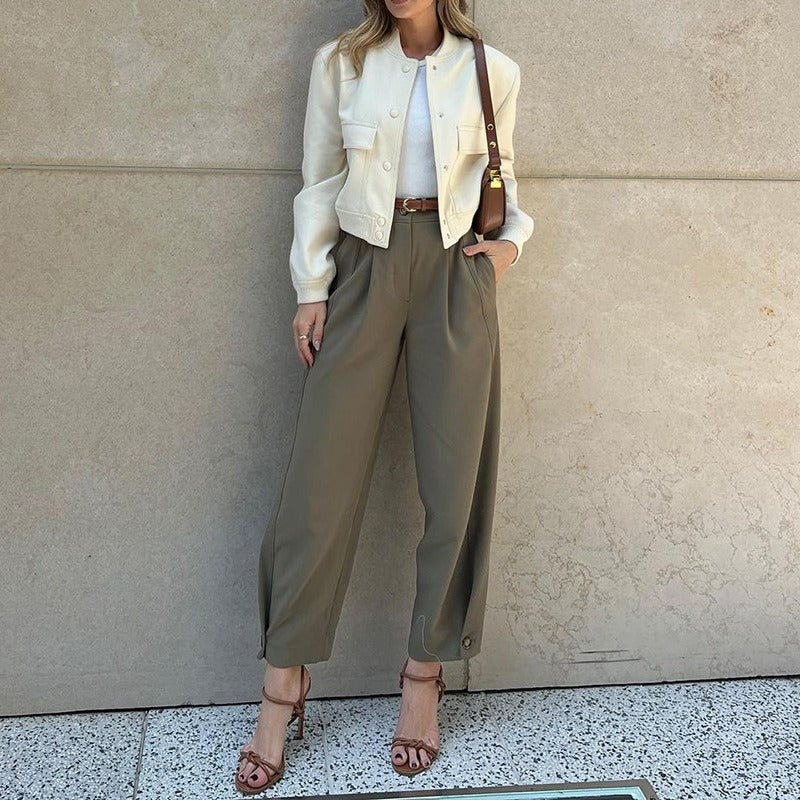 Women's High-Waisted Tapered Pants – Cropped Tailored Fit