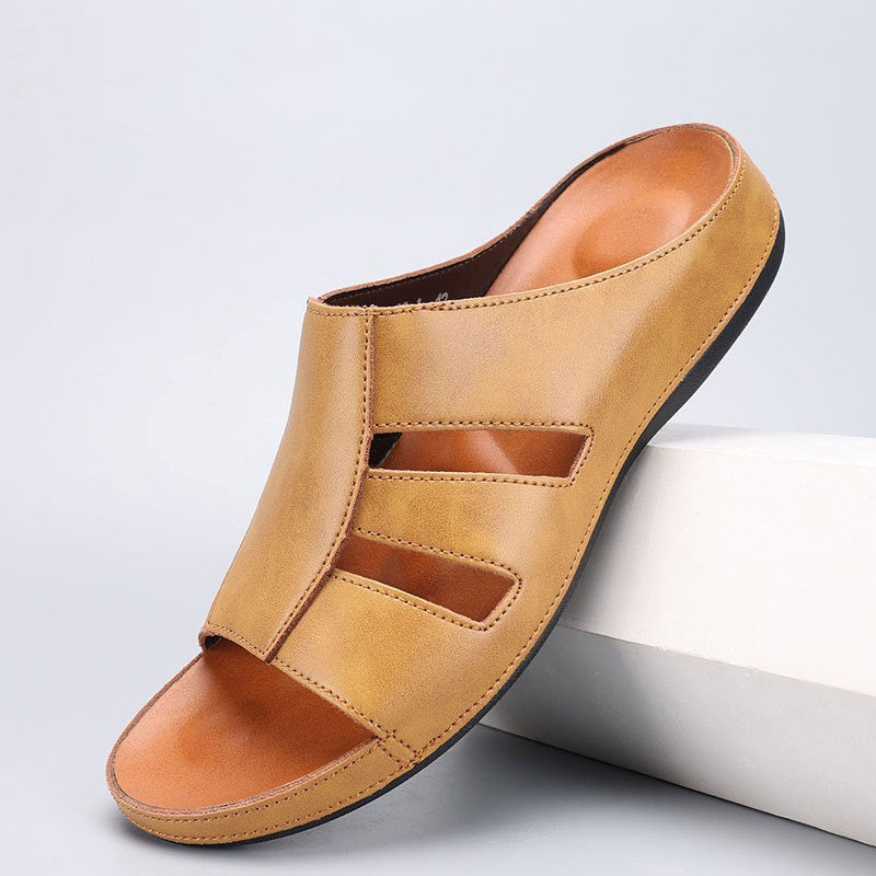 Men's Padded Slide Sandal – Smooth Leather-Look Upper