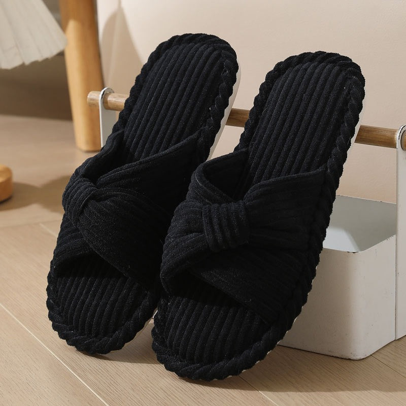 Unisex Plush Slippers – Crossover Strap Design