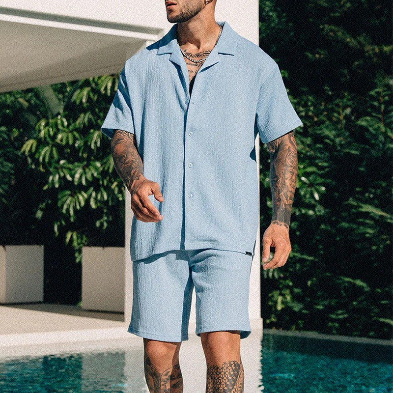 Men's Textured Co-ord Set – Short Sleeve Shirt and Shorts