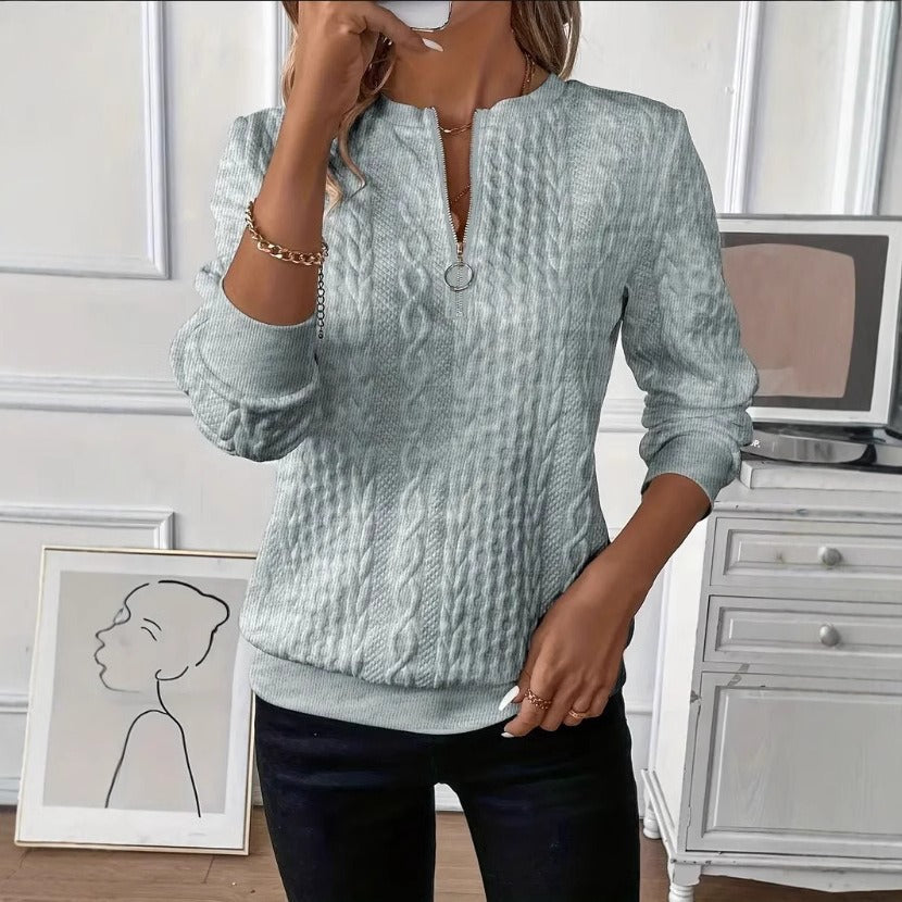 Women's Cable-Knit Sweater – Quarter-Zip Crew Neck