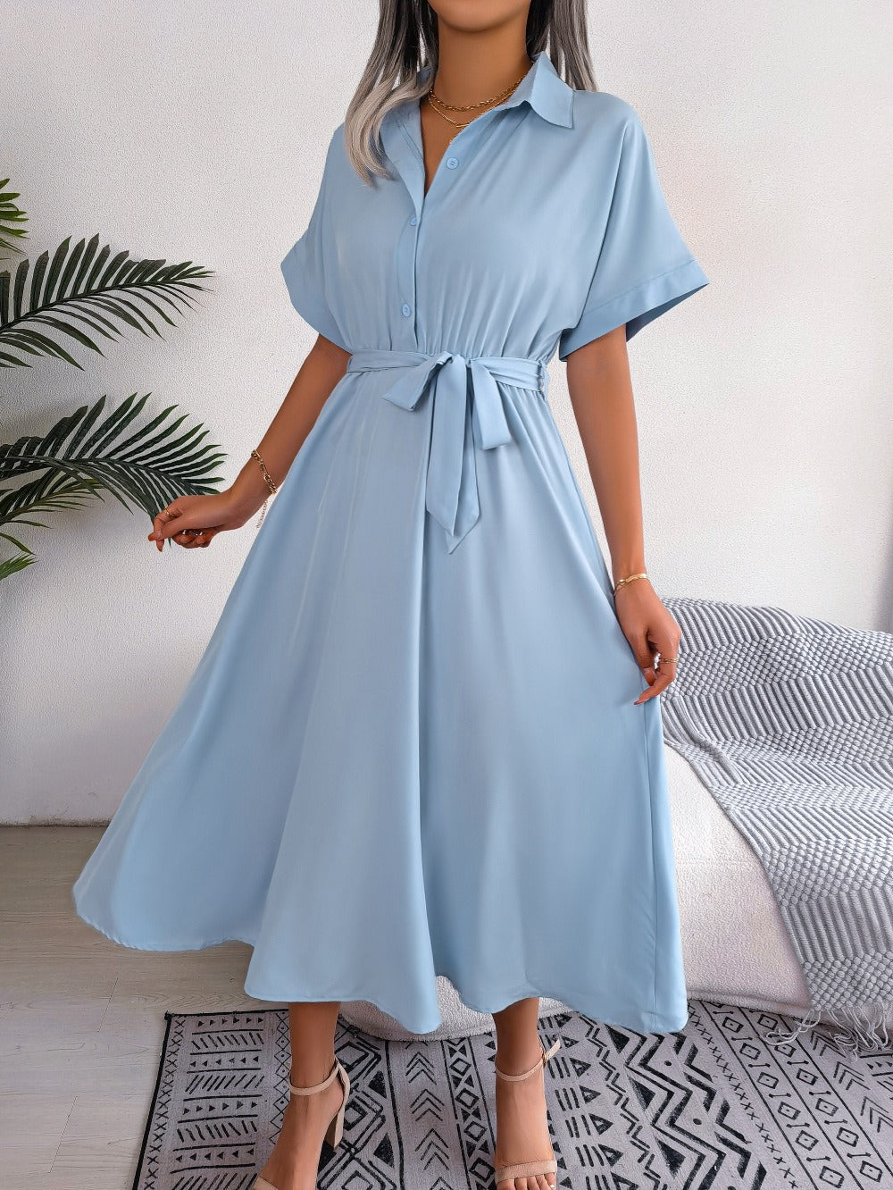 Women's Shirt Dress – Tie Waist Relaxed Fit