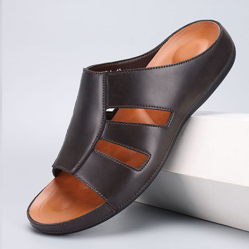Men's Padded Slide Sandal – Smooth Leather-Look Upper