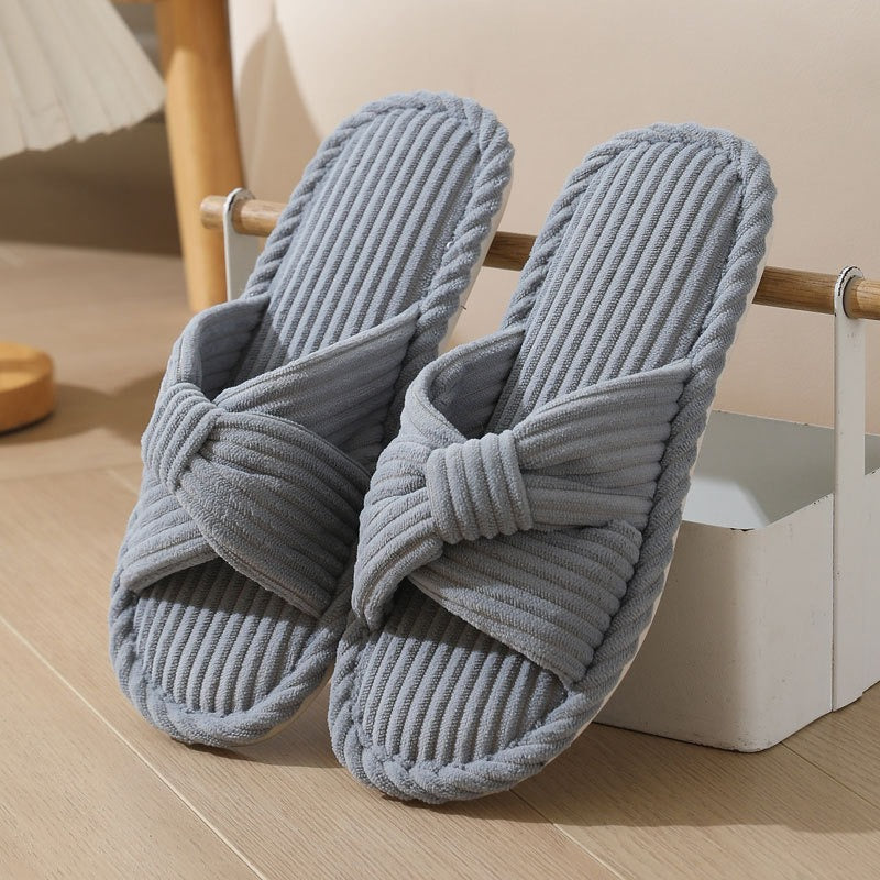 Unisex Plush Slippers – Crossover Strap Design