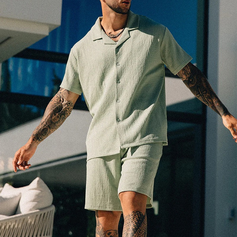 Men's Textured Co-ord Set – Short Sleeve Shirt and Shorts