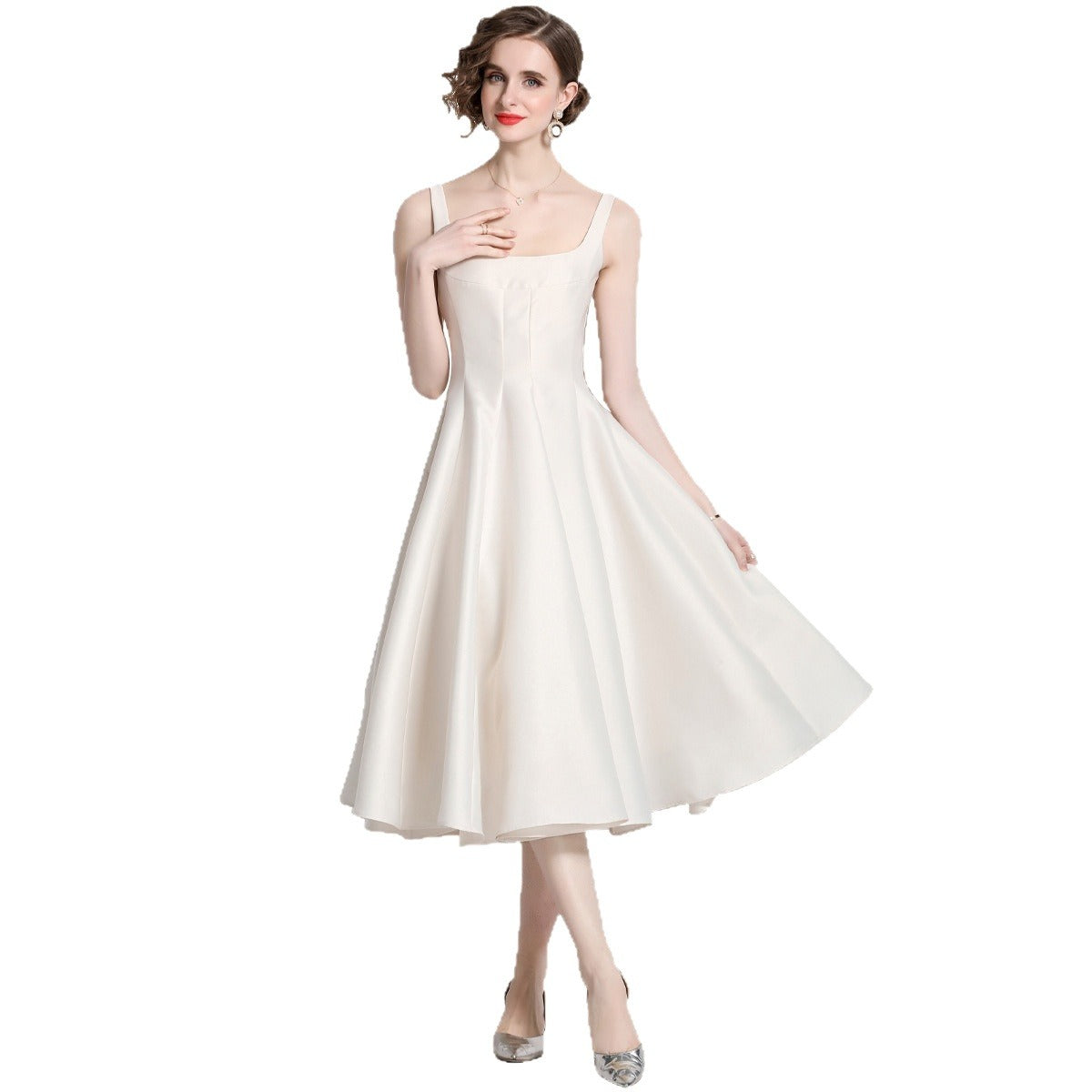 Women's Strappy Midi Dress – Vintage Fitted Silhouette
