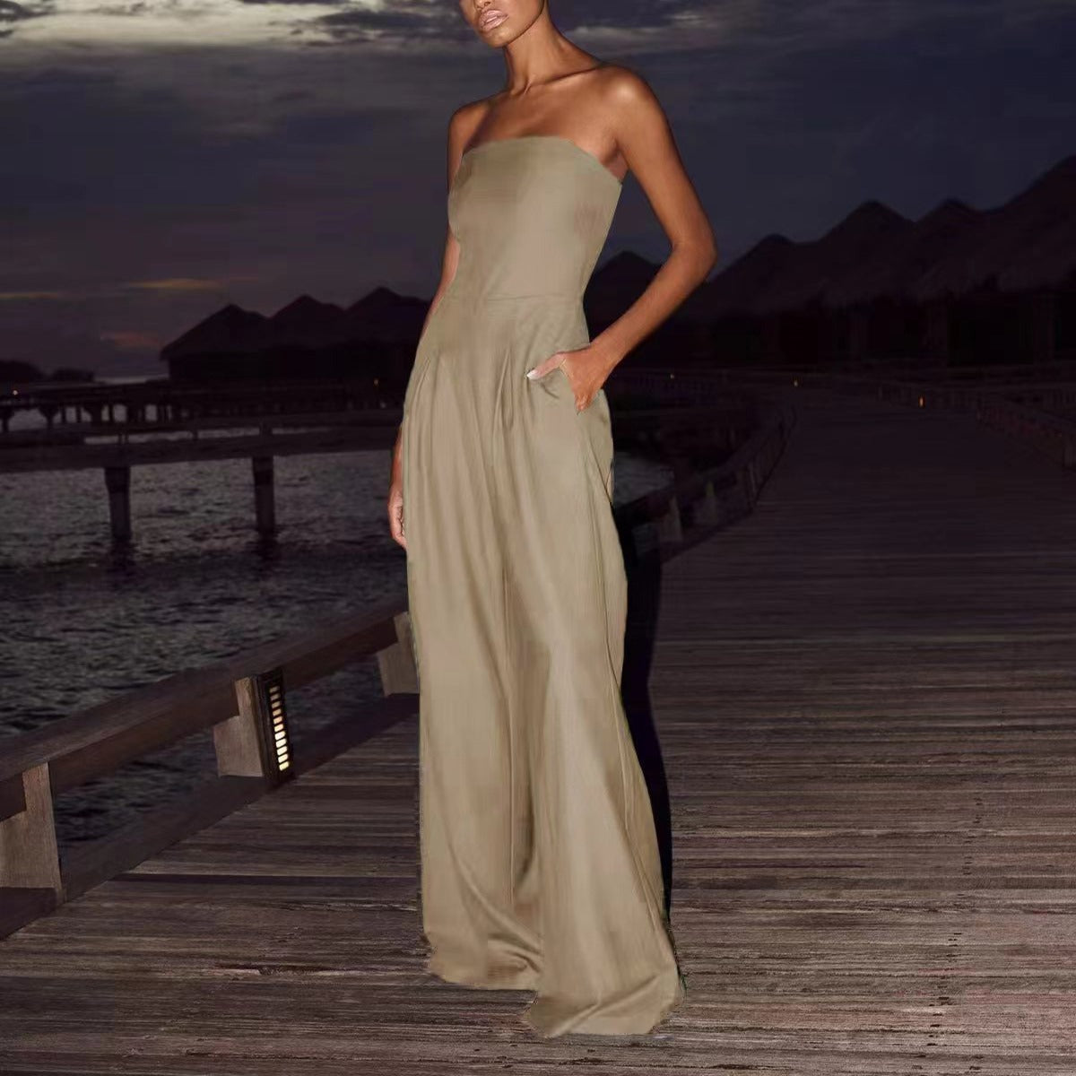 Women's Strapless Wide-Leg Jumpsuit – Fitted Bodice