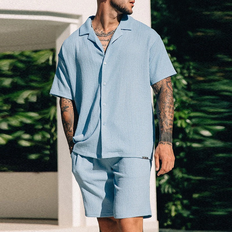 Men's Textured Co-ord Set – Short Sleeve Shirt and Shorts