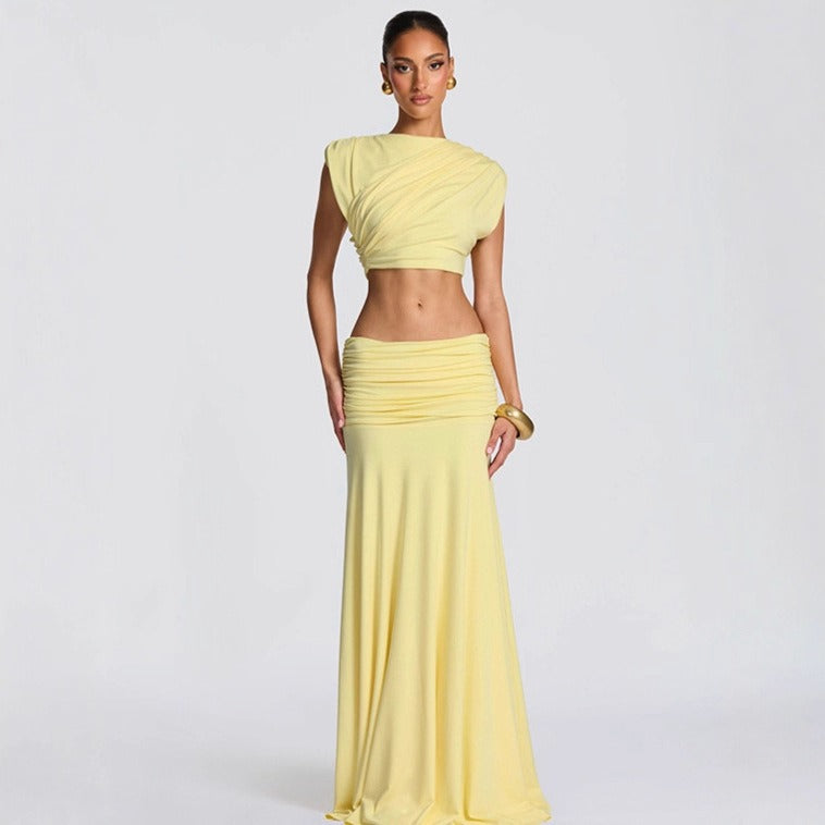 Women's Crop Top and Maxi Skirt Set – Fluid Stretch Fabric