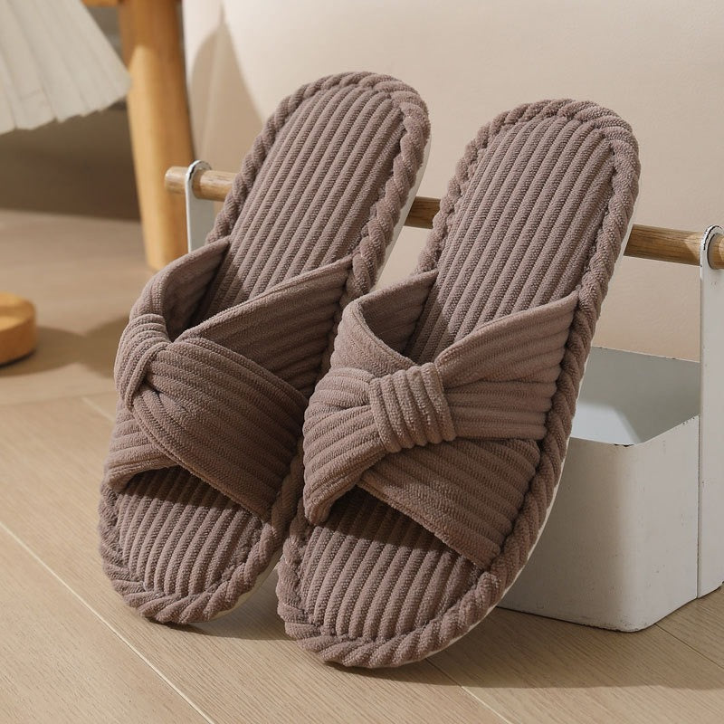Unisex Plush Slippers – Crossover Strap Design