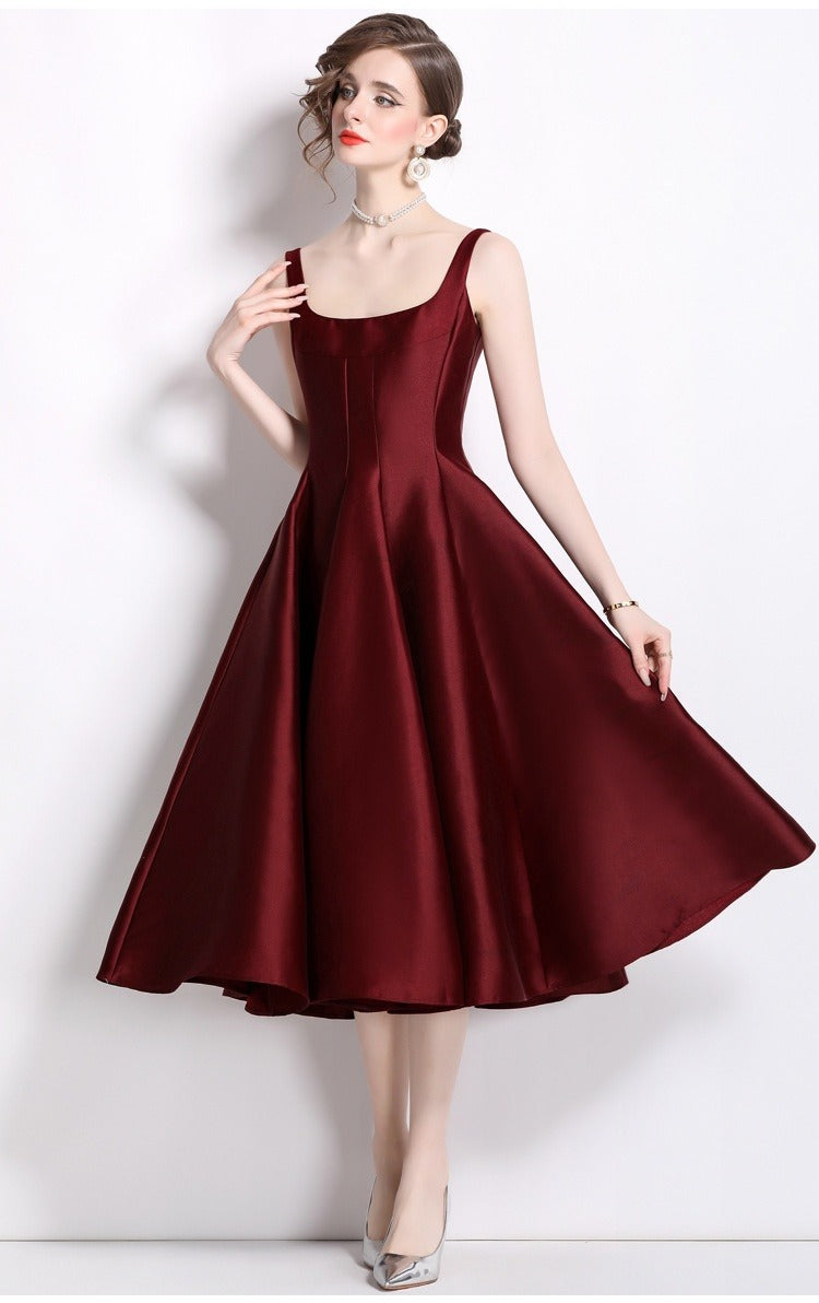 Women's Strappy Midi Dress – Vintage Fitted Silhouette