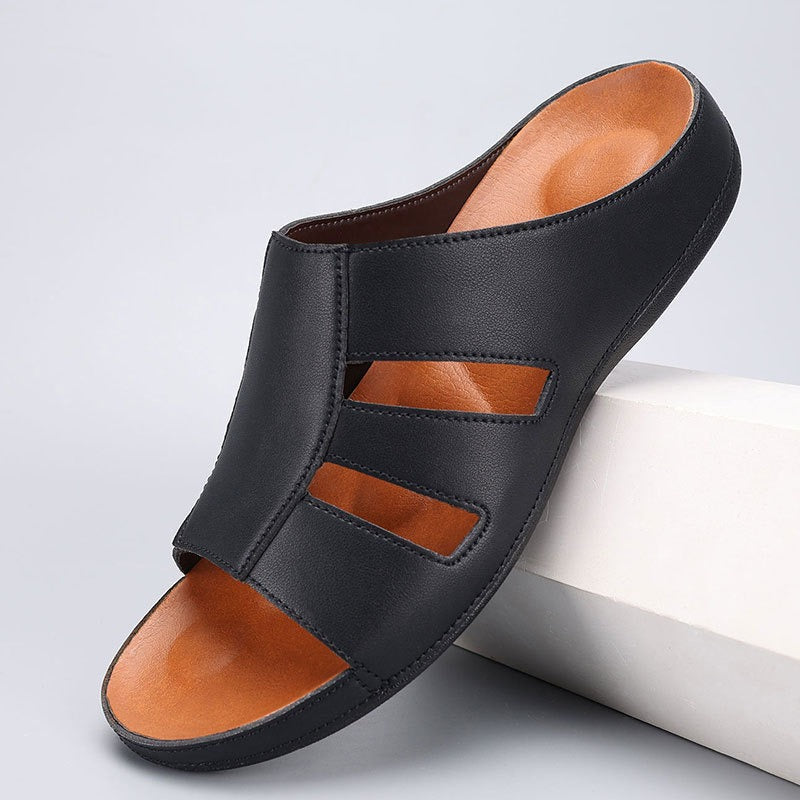 Men's Padded Slide Sandal – Smooth Leather-Look Upper
