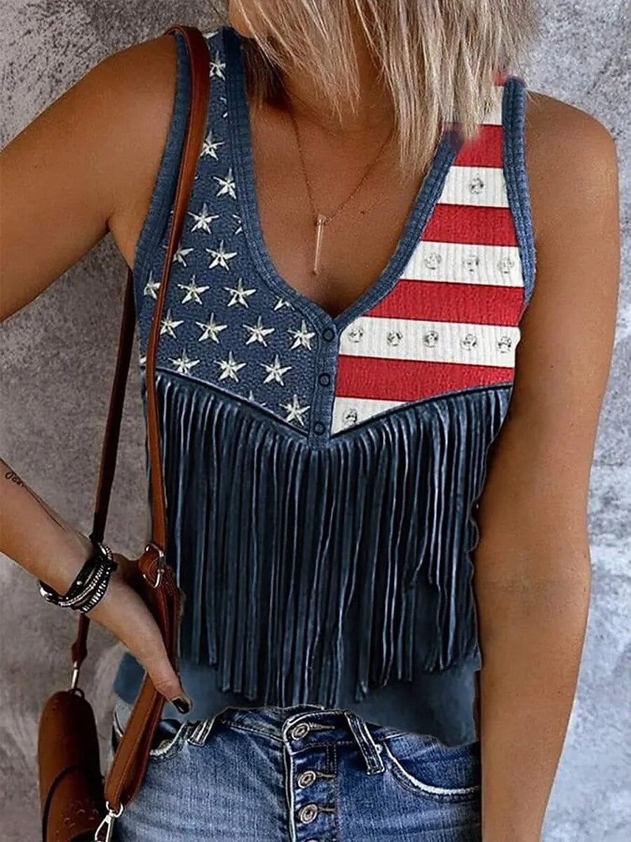 Women's Sleeveless Cotton Tank Top – Printed V-Neck