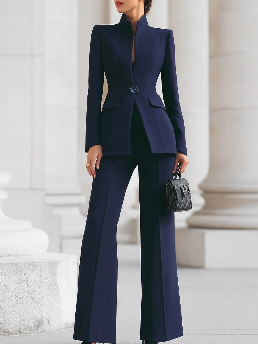 Women's Two-Piece Pant Suit – Single-Button Tailored Blazer