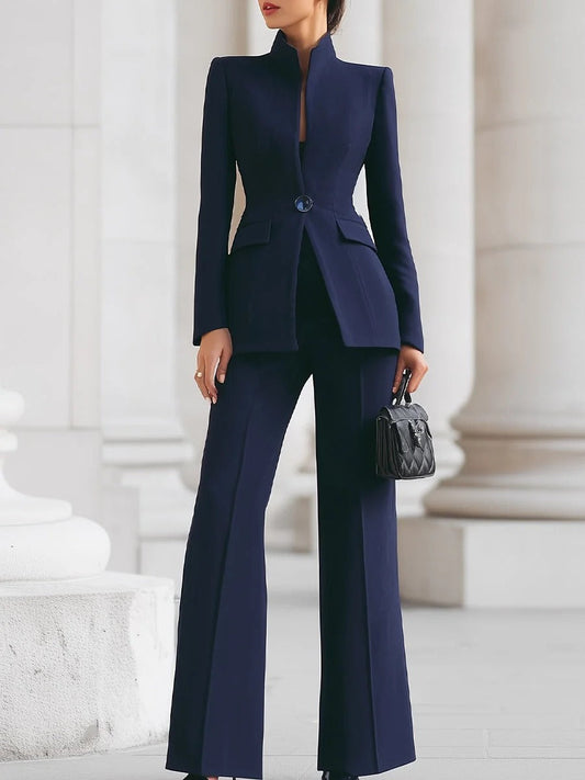 Women's Two-Piece Pant Suit – Single-Button Tailored Blazer