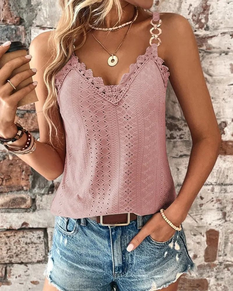 Women's Lace Camisole Top – Openwork Sleeveless Fit