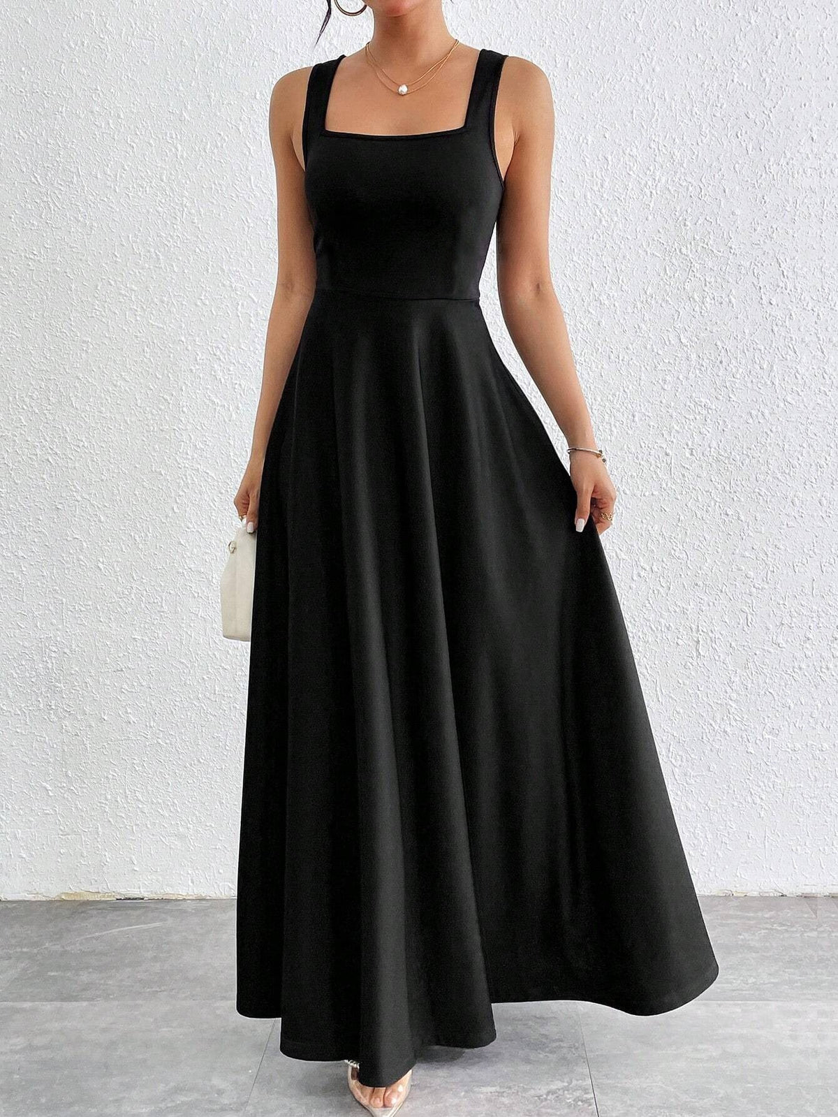 Women's Square Neck Maxi Dress – Fitted Waist A-Line