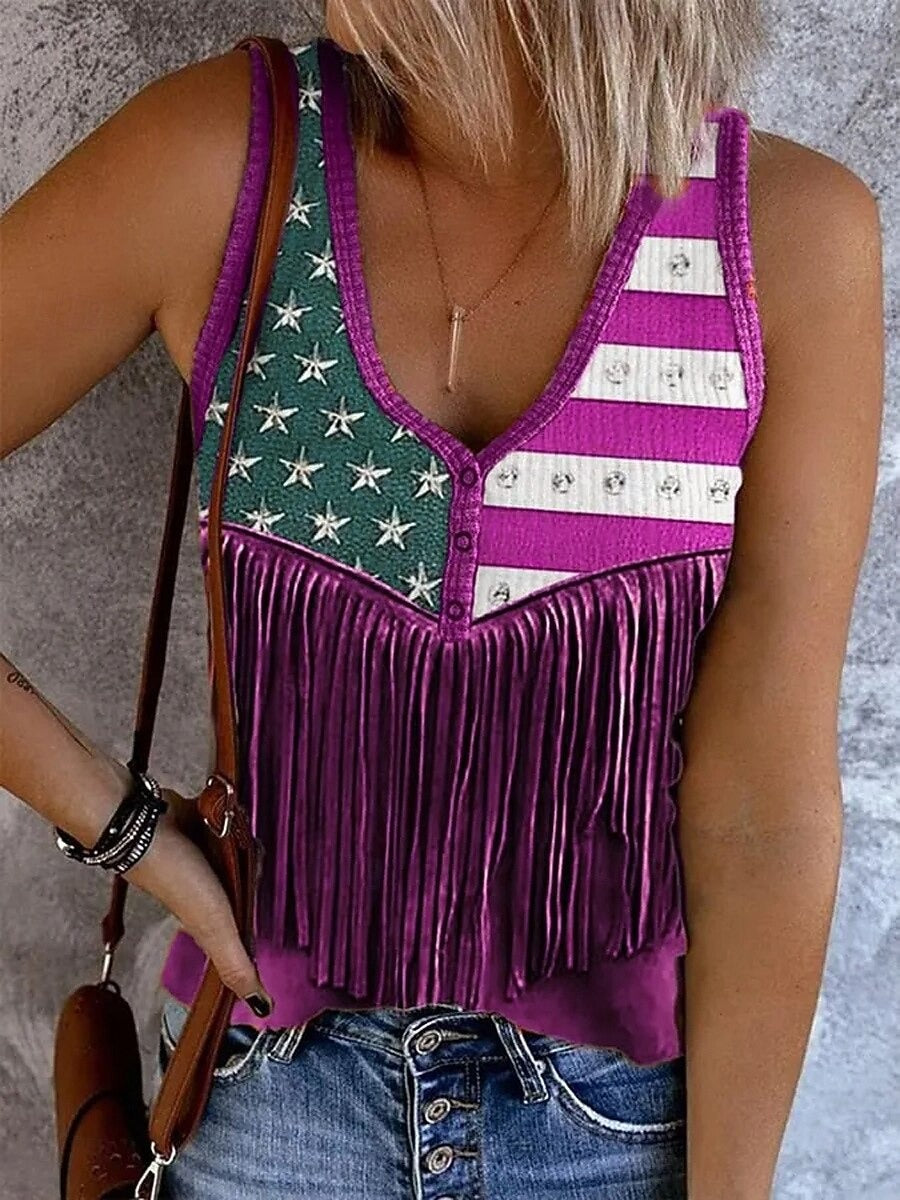 Women's Sleeveless Cotton Tank Top – Printed V-Neck