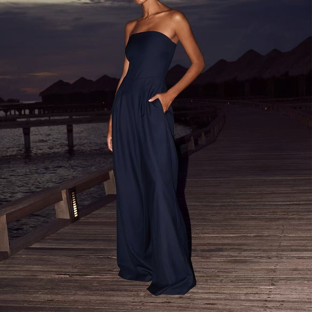 Women's Strapless Wide-Leg Jumpsuit – Fitted Bodice
