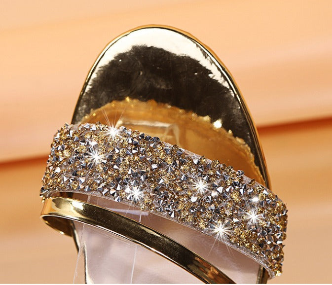 Women's Block Heel Sandal – Rhinestone Ankle Strap